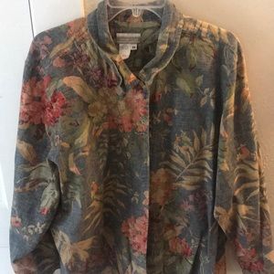 Thrifted floral chambray button up